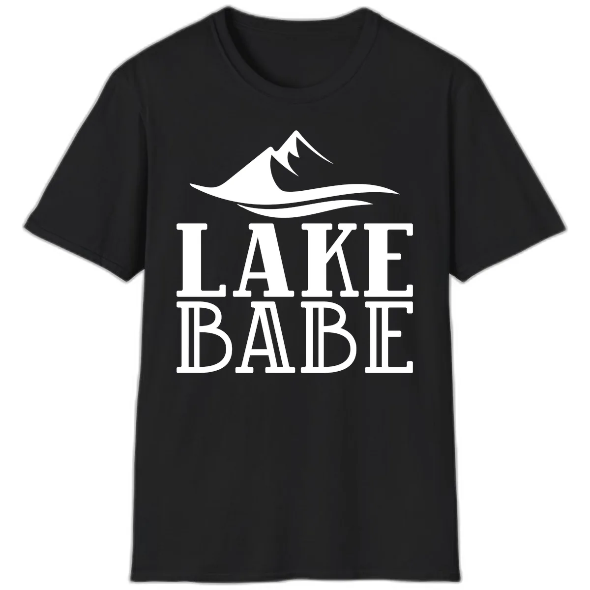 Lake Babe Mountain Wave Design T-Shirt in Black