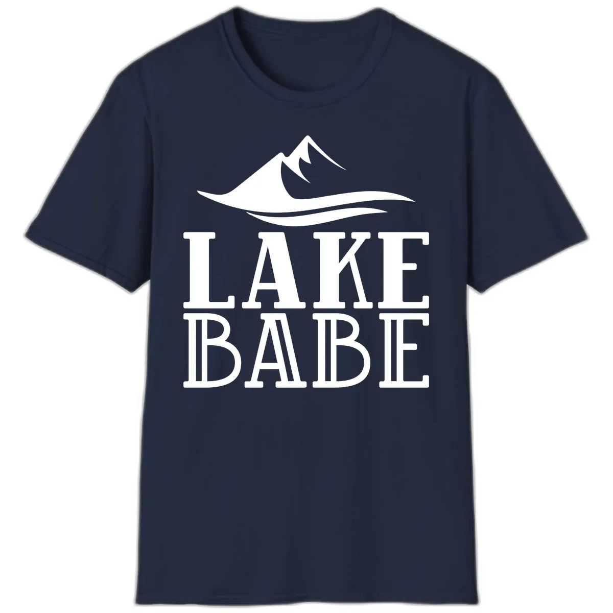 Lake Babe Mountain Wave Design T-Shirt in Navy