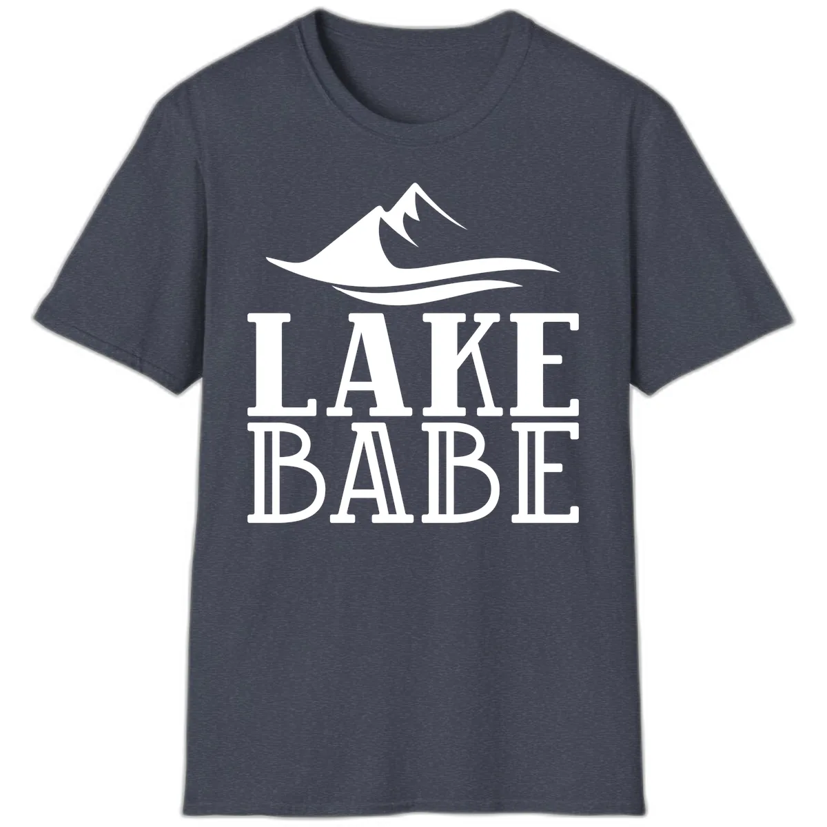 Lake Babe Mountain Wave Design T-Shirt in Heather Navy