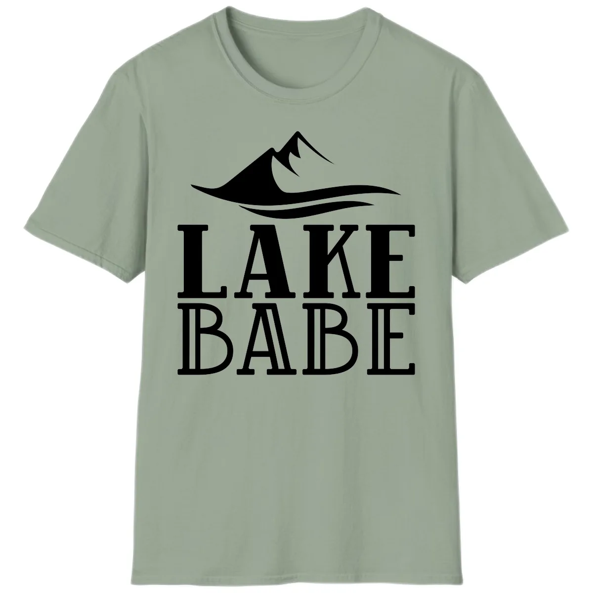 Lake Babe Mountain Wave Design T-Shirt in Sage