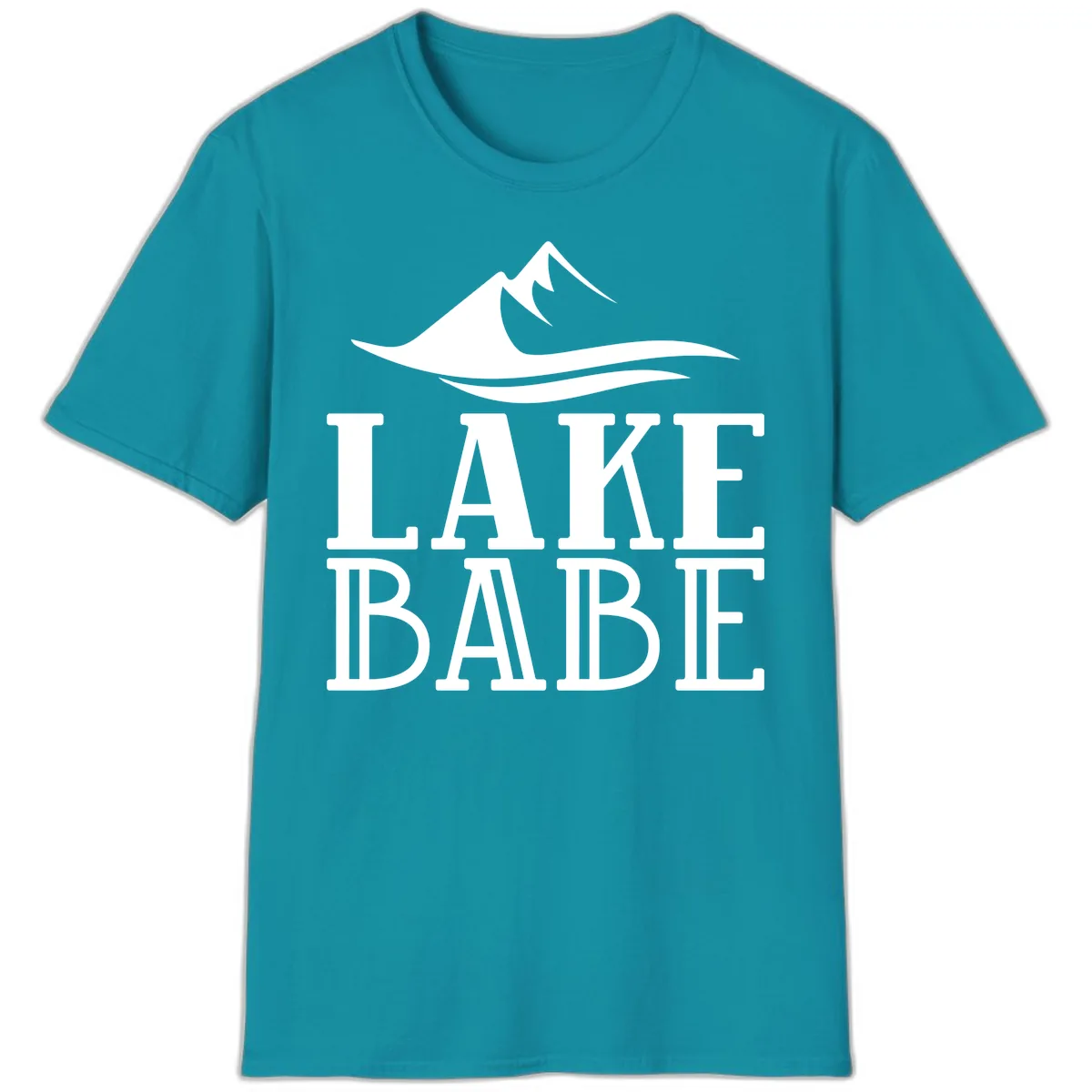 Lake Babe Mountain Wave Design T-Shirt in Tropical Blue