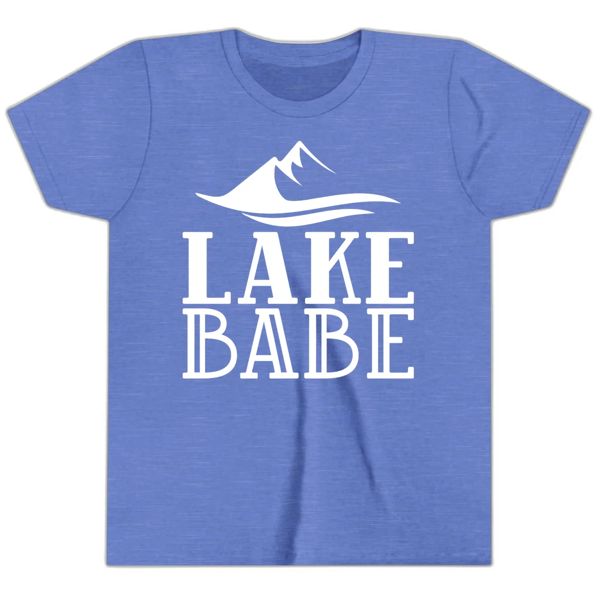Lake Babe Mountain Wave Design Youth T-Shirt in Heather Columbia Blue