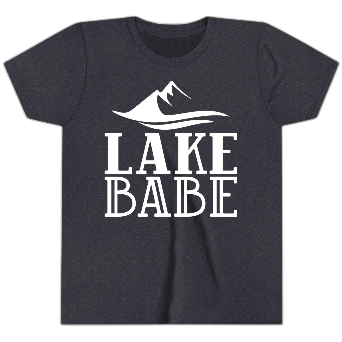 Lake Babe Mountain Wave Design Youth T-Shirt in Heather Navy