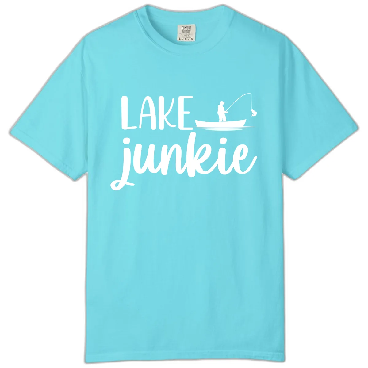 Lake Junkie Fishing Lifestyle Design Comfort Color in Lagoon Blue