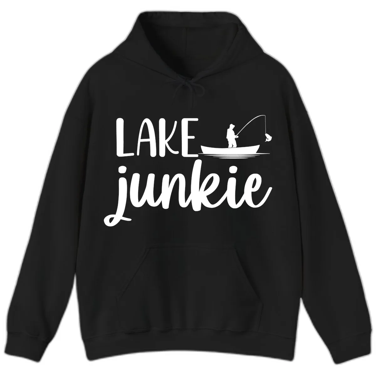 Lake Junkie Fishing Lifestyle Design Hoodie in Black