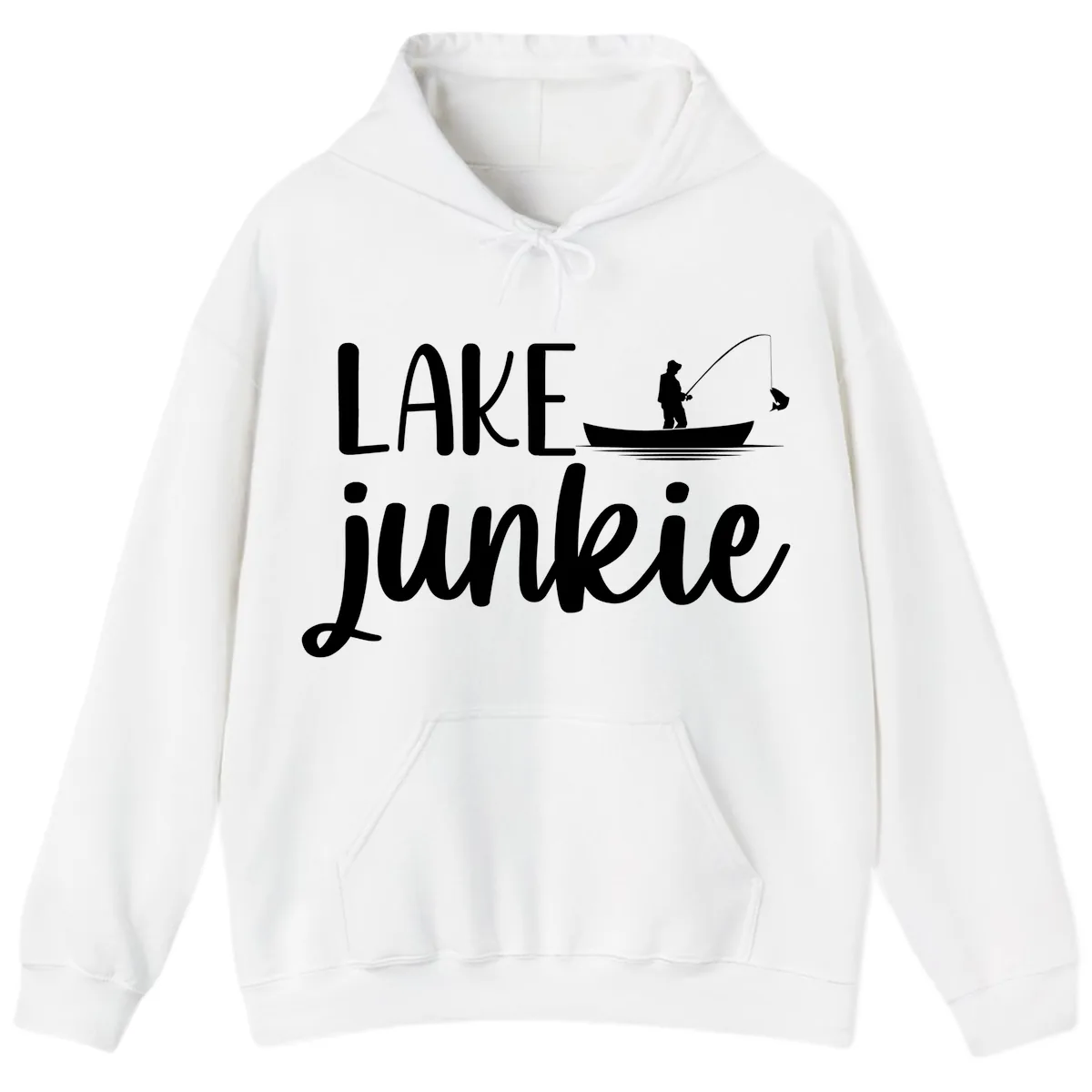 Lake Junkie Fishing Lifestyle Design Hoodie in White