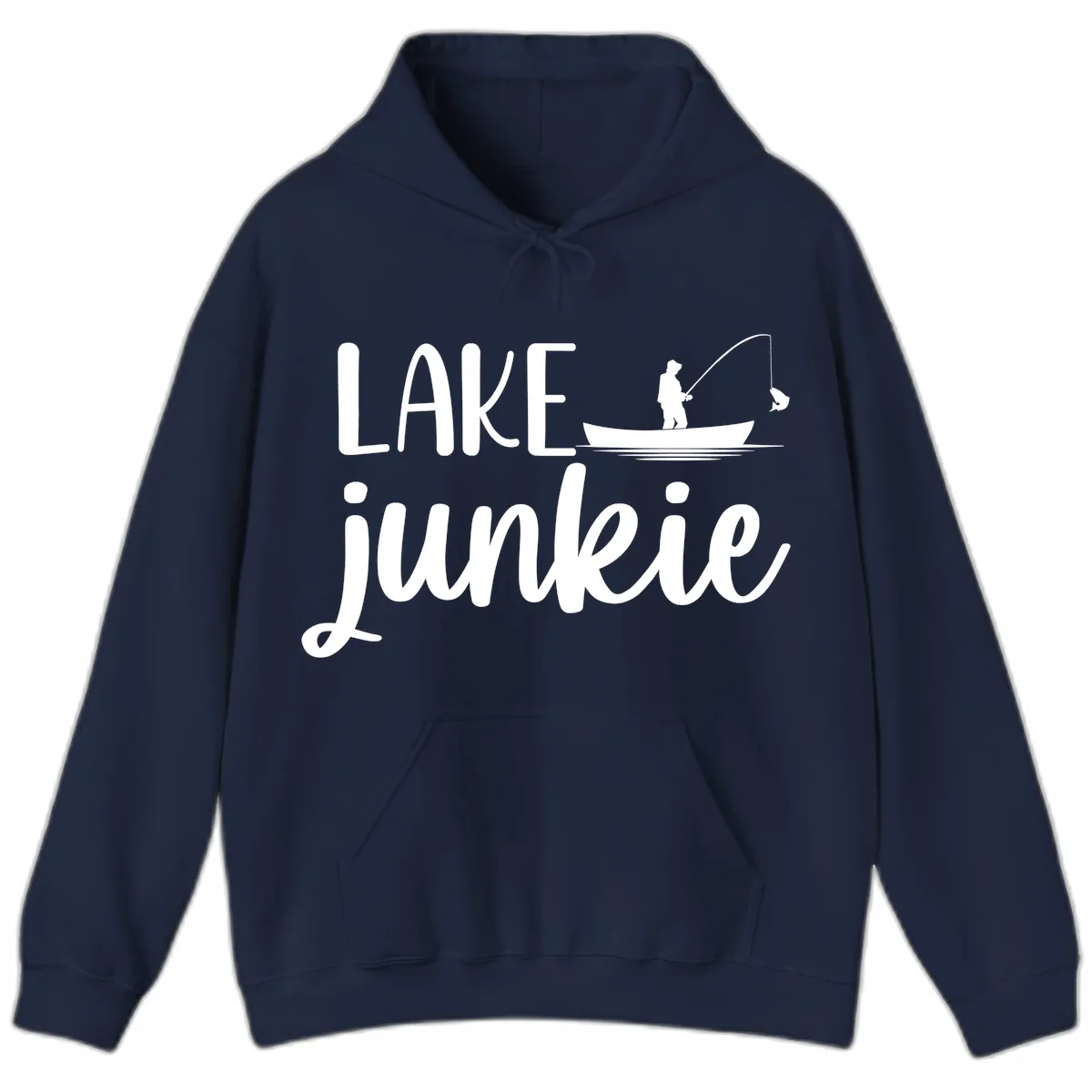 Lake Junkie Fishing Lifestyle Design Hoodie in Navy