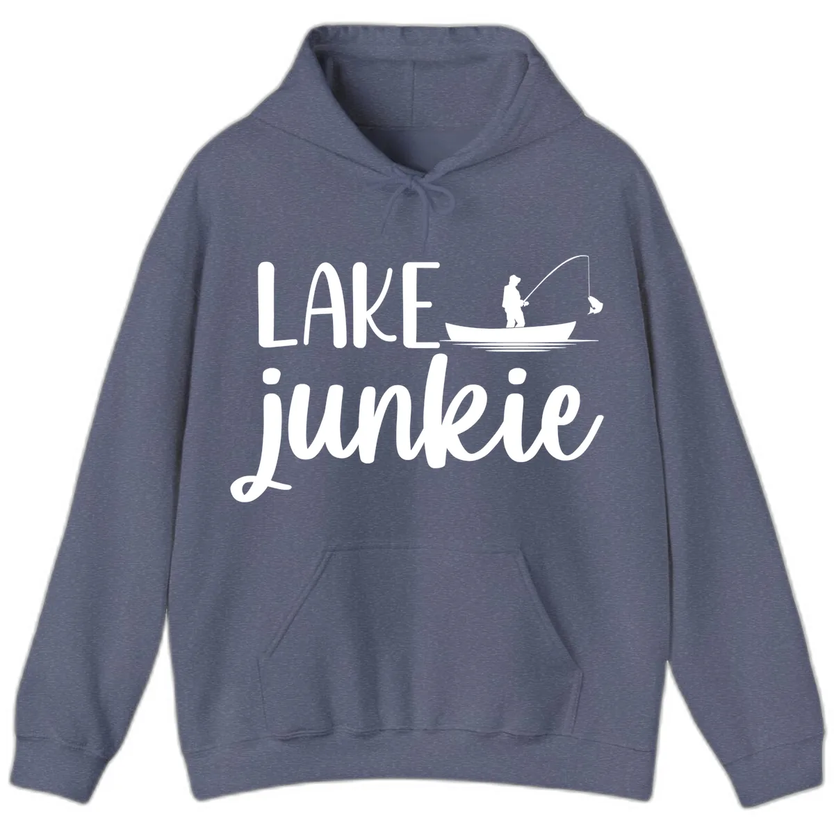 Lake Junkie Fishing Lifestyle Design Hoodie in Heather Navy