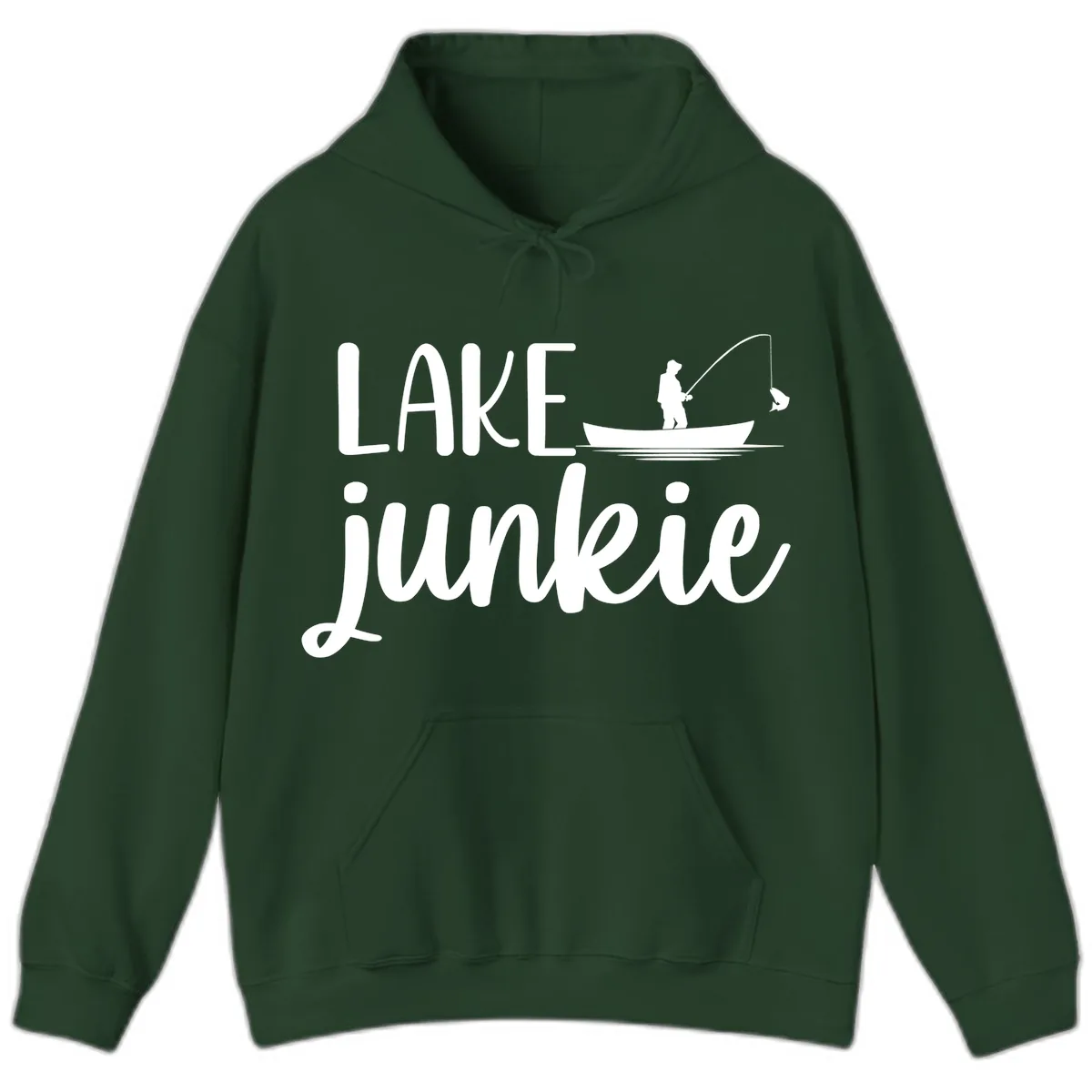 Lake Junkie Fishing Lifestyle Design Hoodie in Forest Green
