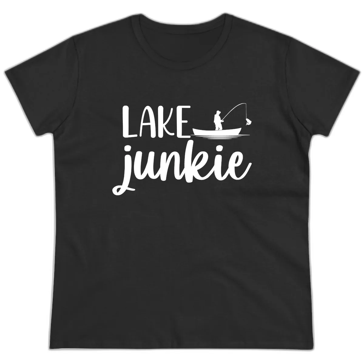 Lake Junkie Fishing Lifestyle Design Ladies Tee in Black
