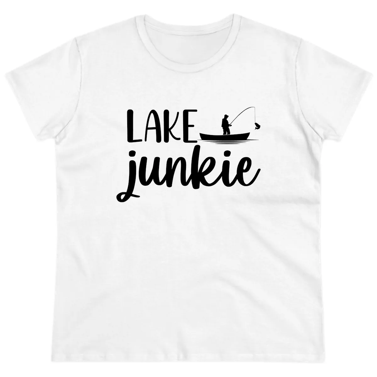 Lake Junkie Fishing Lifestyle Design Ladies Tee in White