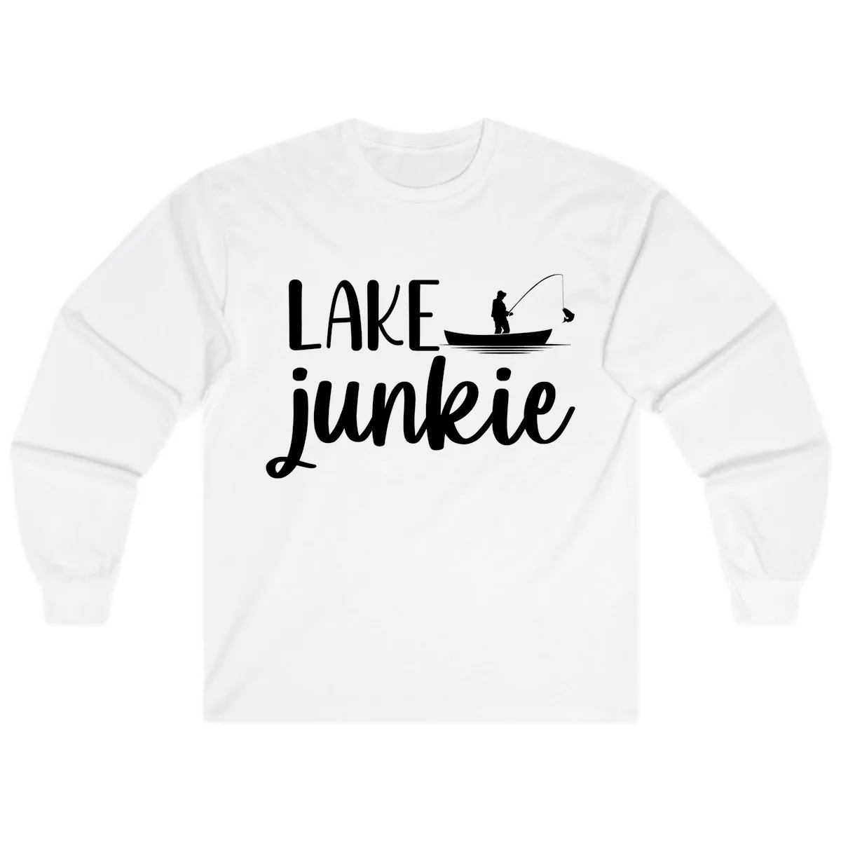 Lake Junkie Fishing Lifestyle Design Long Sleeve in White