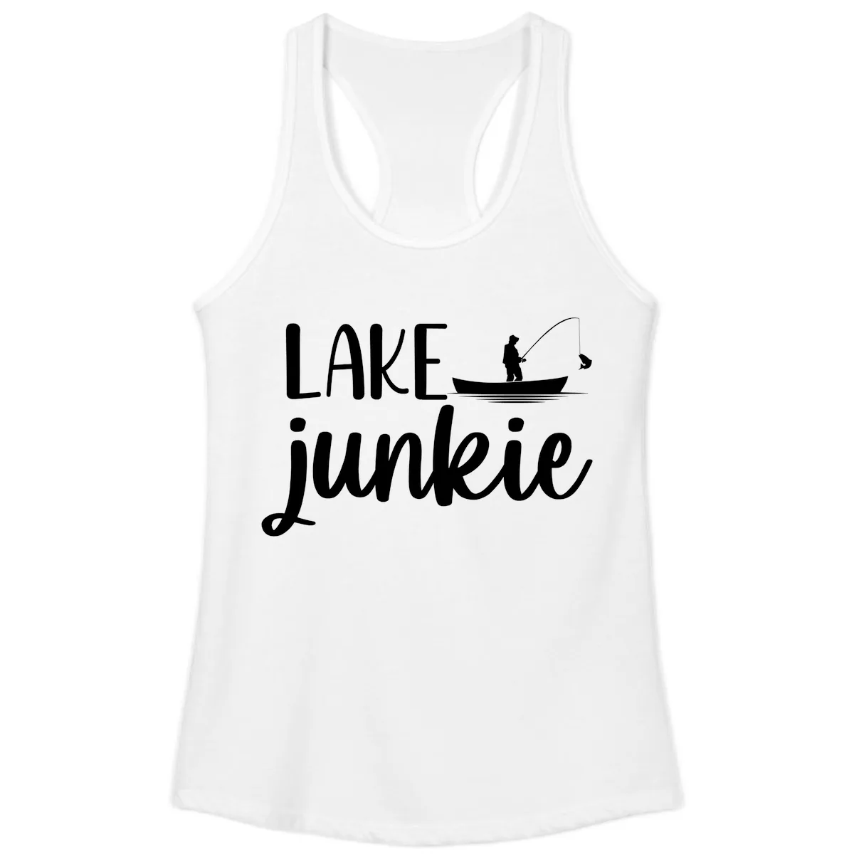 Lake Junkie Fishing Lifestyle Design Ladies Tank in White