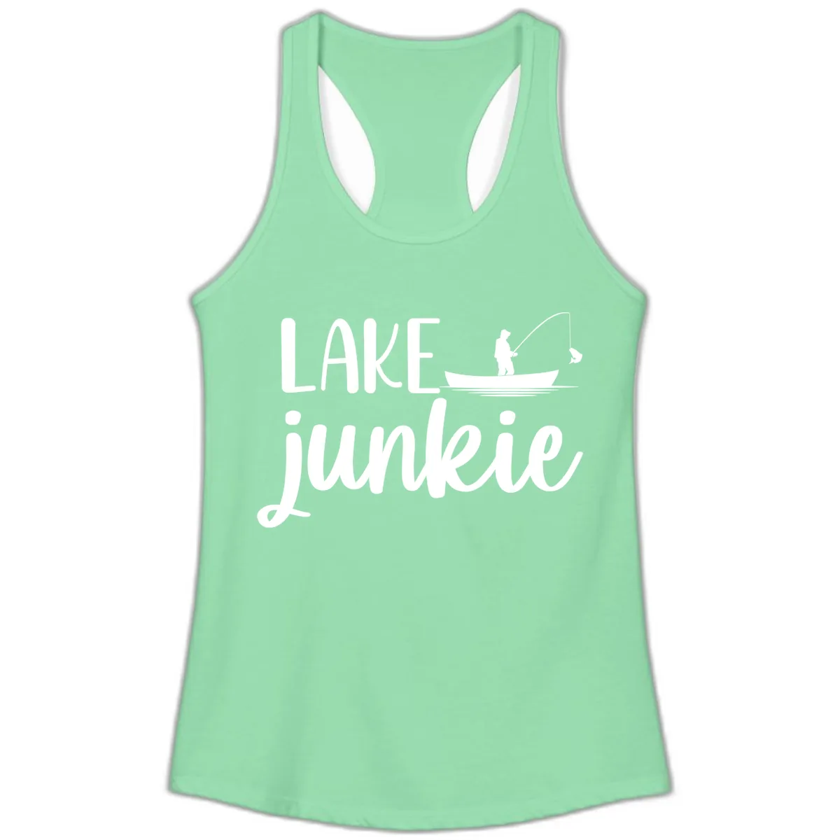 Lake Junkie Fishing Lifestyle Design Ladies Tank in Solid Mint