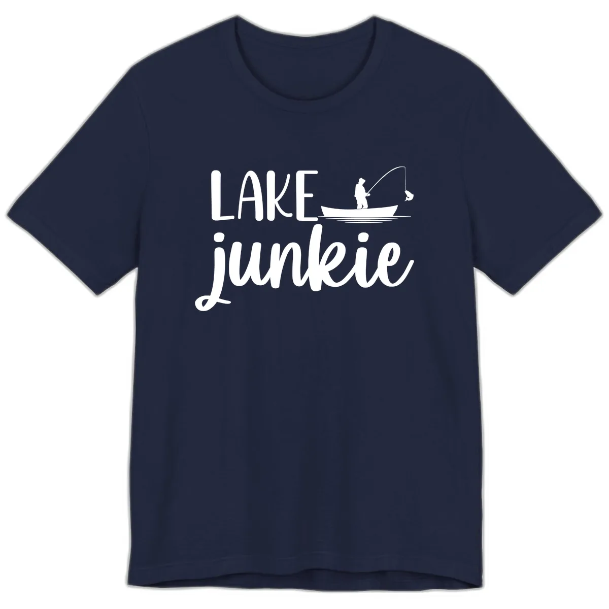 Lake Junkie Fishing Lifestyle Design Premium T-Shirt in Navy