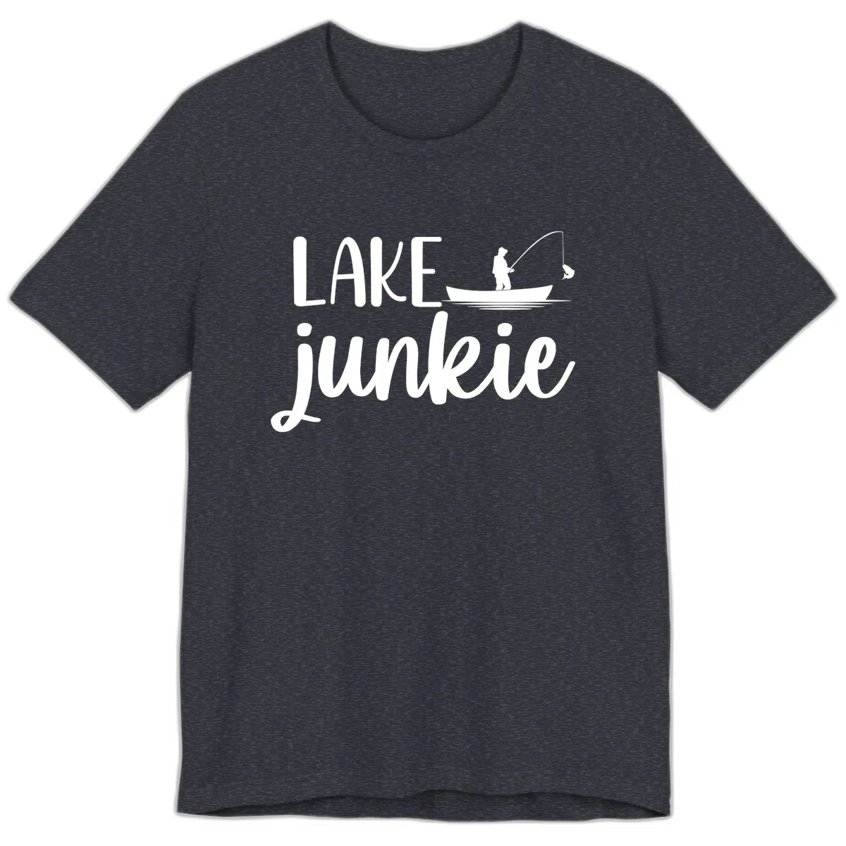 Lake Junkie Fishing Lifestyle Design Premium T-Shirt in Heather Navy