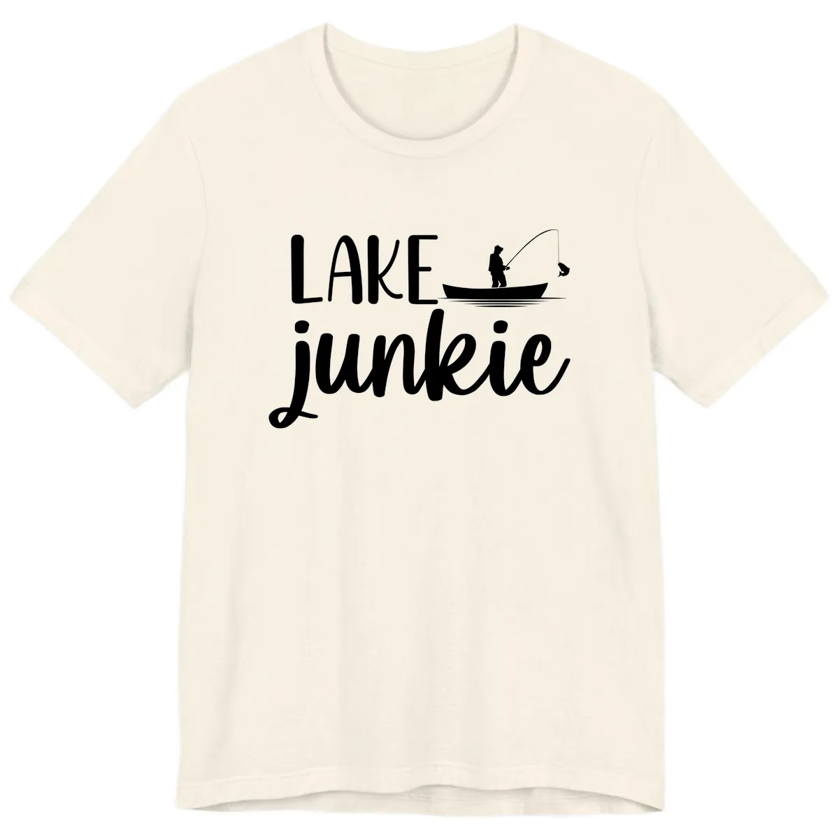 Lake Junkie Fishing Lifestyle Design Premium T-Shirt in Natural