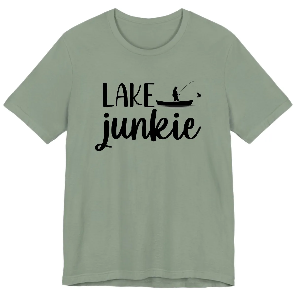 Lake Junkie Fishing Lifestyle Design Premium T-Shirt in Sage