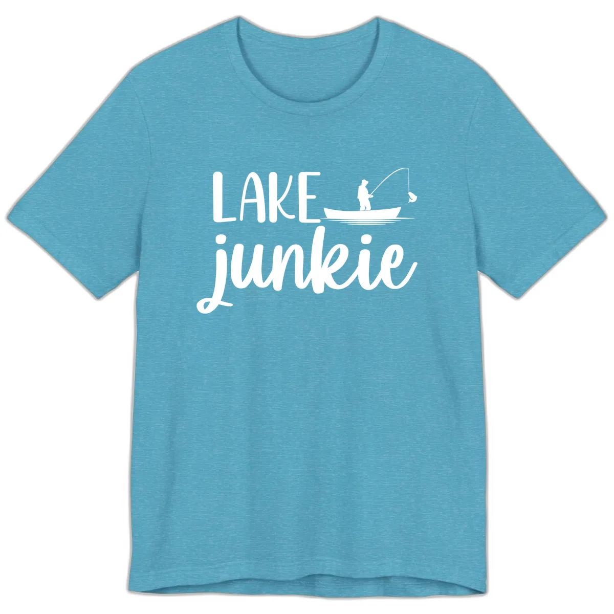 Lake Junkie Fishing Lifestyle Design Premium T-Shirt in Heather Aqua