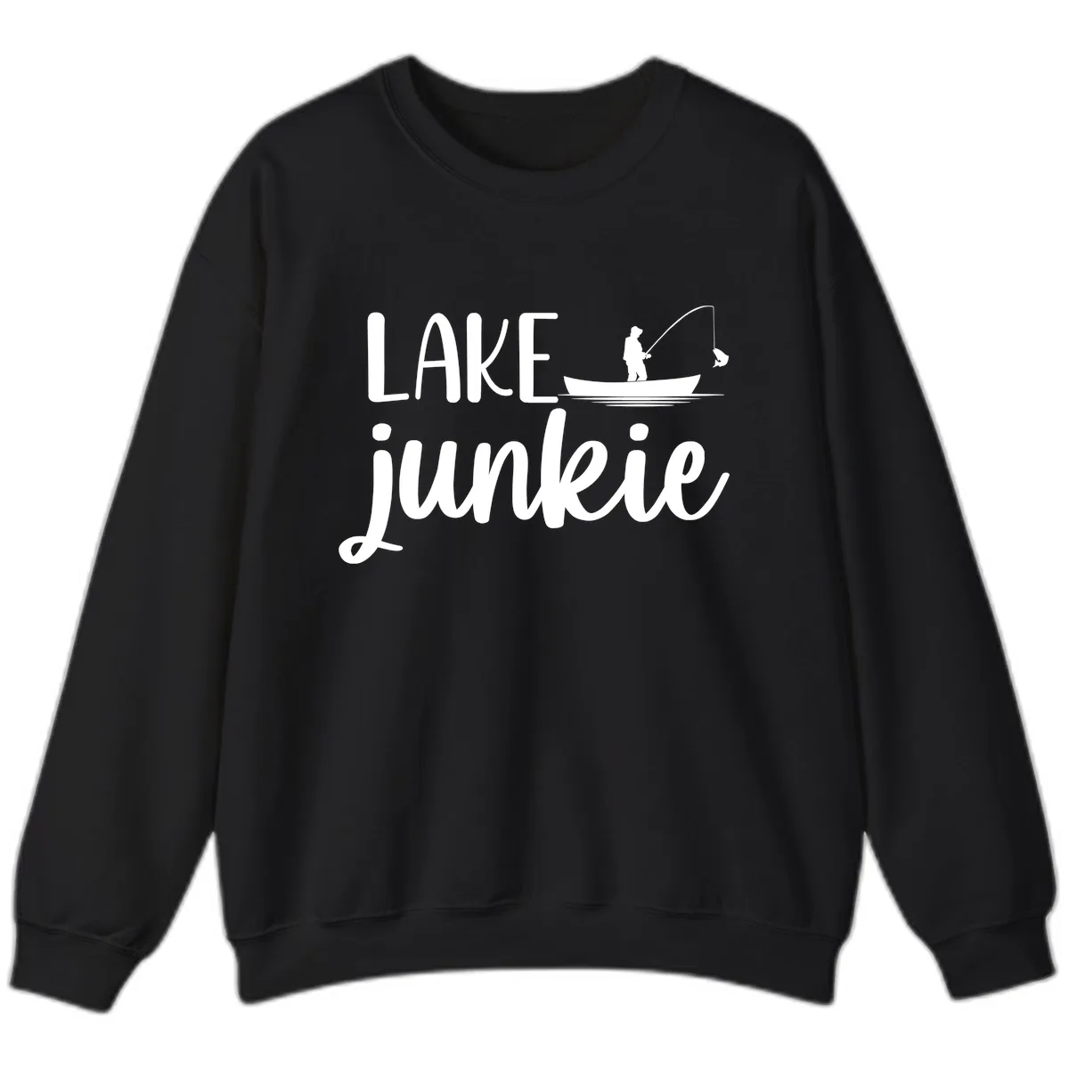 Lake Junkie Fishing Lifestyle Design Sweatshirt in Black