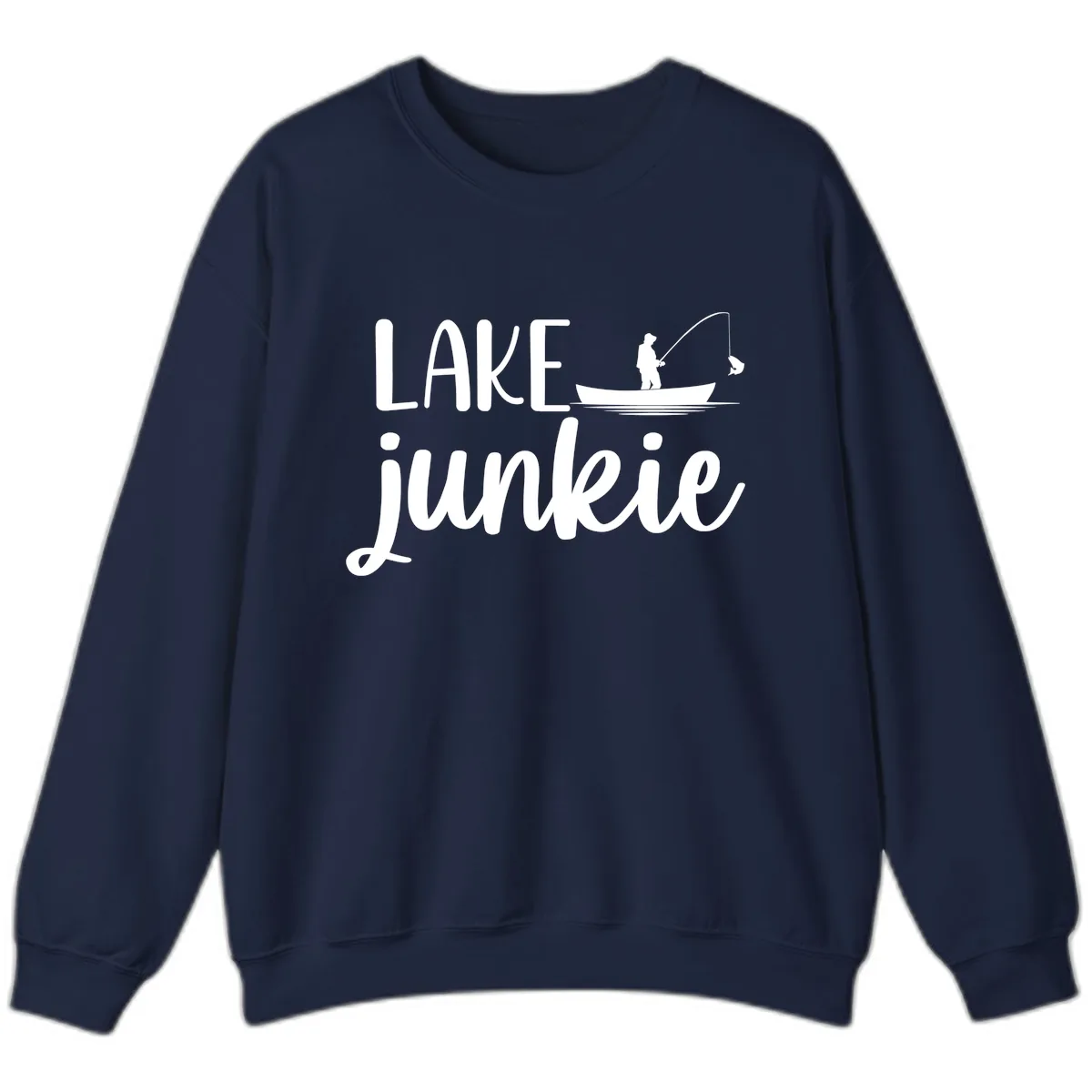 Lake Junkie Fishing Lifestyle Design Sweatshirt in Navy