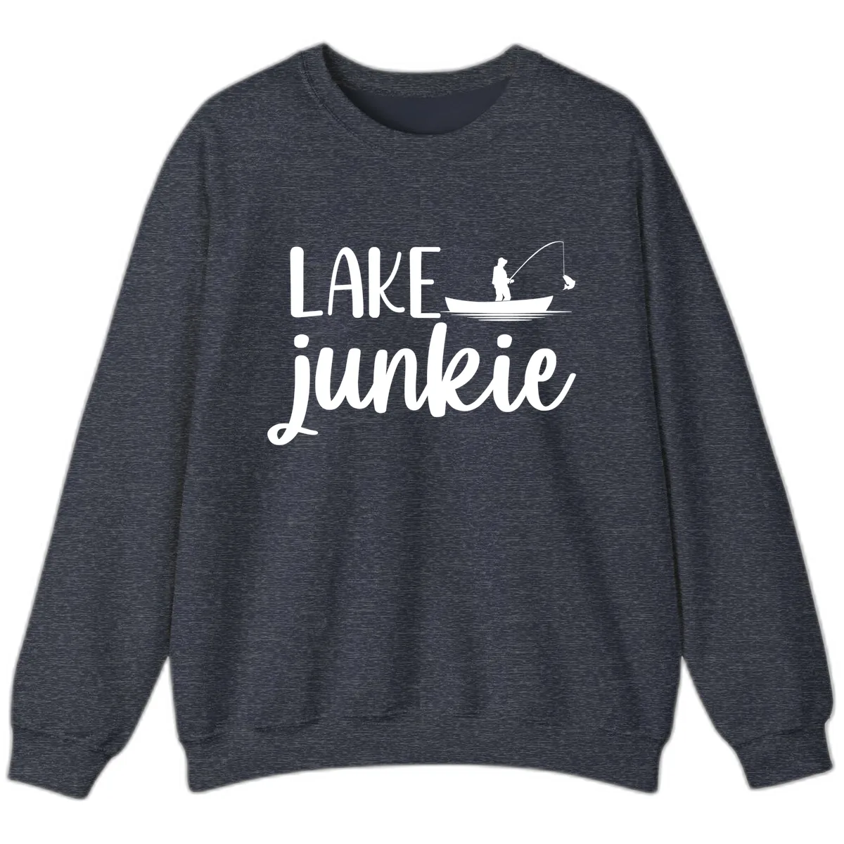 Lake Junkie Fishing Lifestyle Design Sweatshirt in Heather Sport Dark Navy