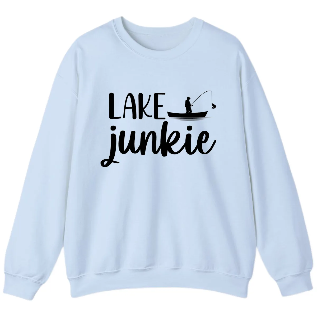 Lake Junkie Fishing Lifestyle Design Sweatshirt in Light Blue