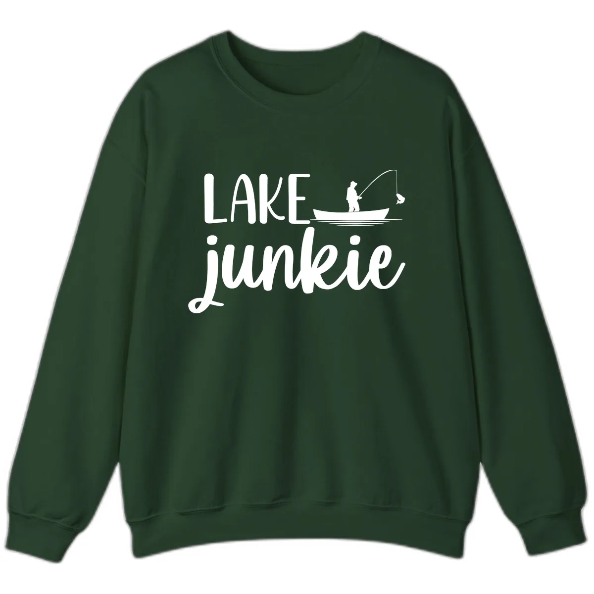 Lake Junkie Fishing Lifestyle Design Sweatshirt in Forest Green