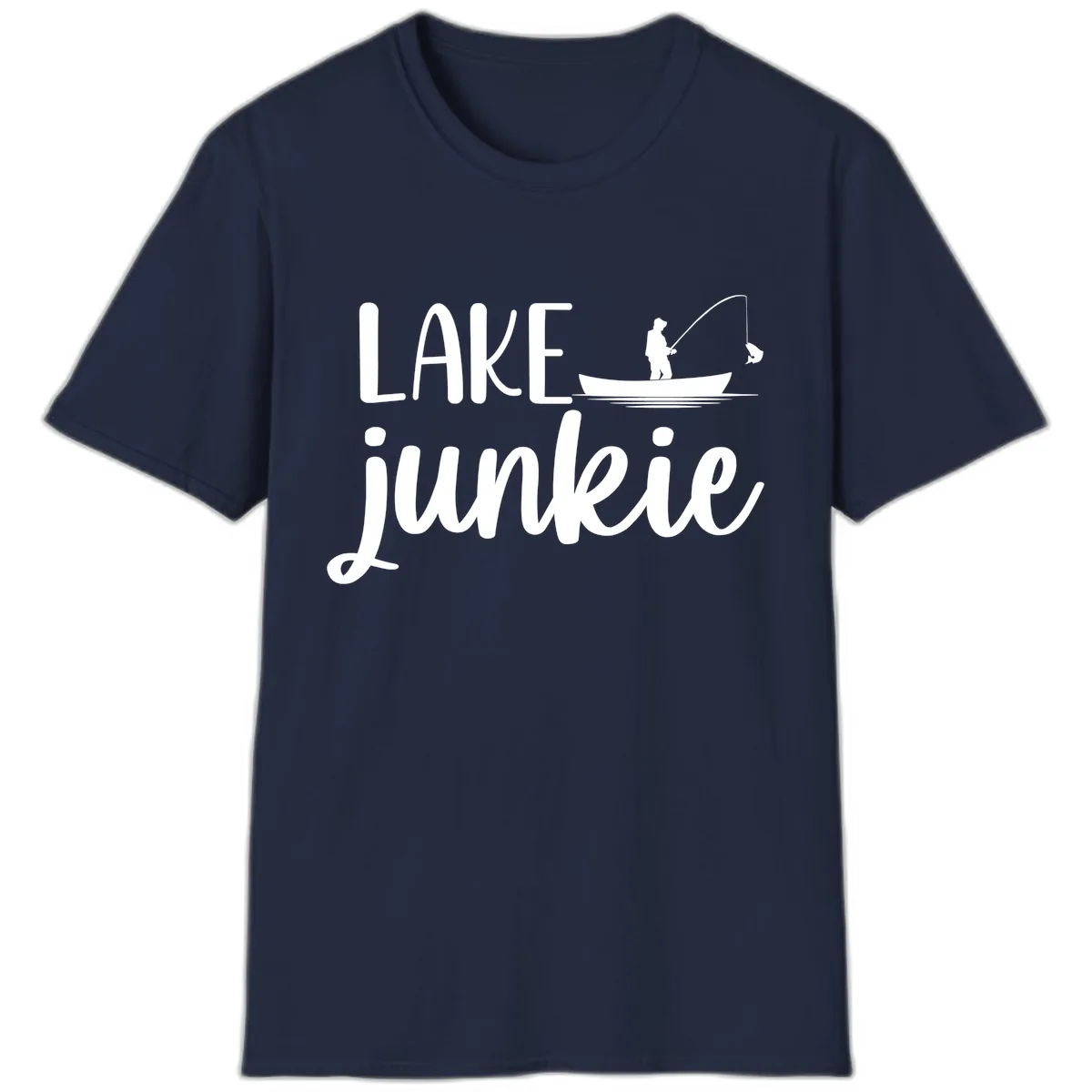 Lake Junkie Fishing Lifestyle Design T-Shirt in Navy