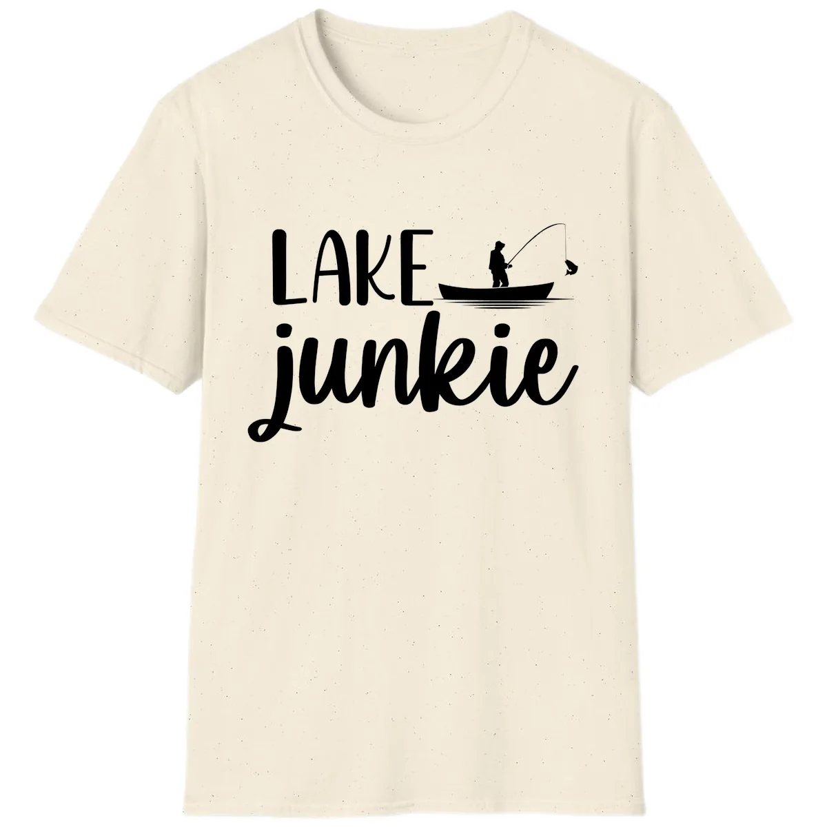 Lake Junkie Fishing Lifestyle Design T-Shirt in Natural