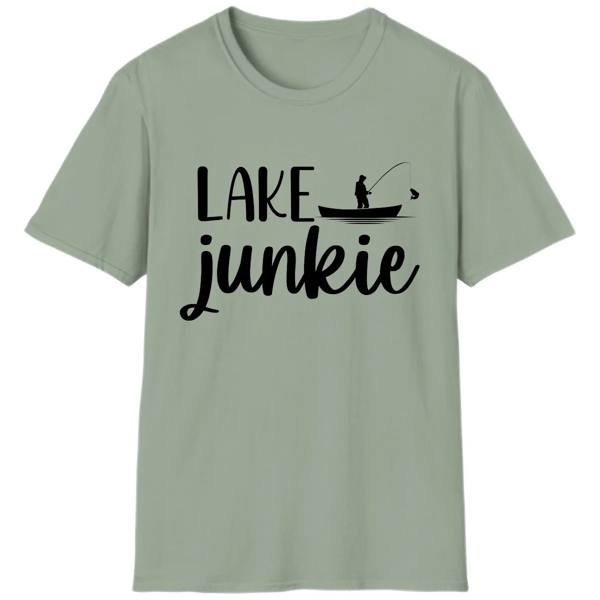 Lake Junkie Fishing Lifestyle Design T-Shirt in Sage