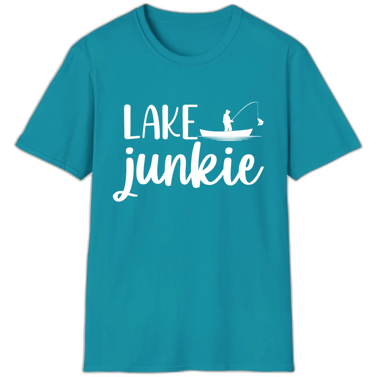 Lake Junkie Fishing Lifestyle Design T-Shirt in Tropical Blue