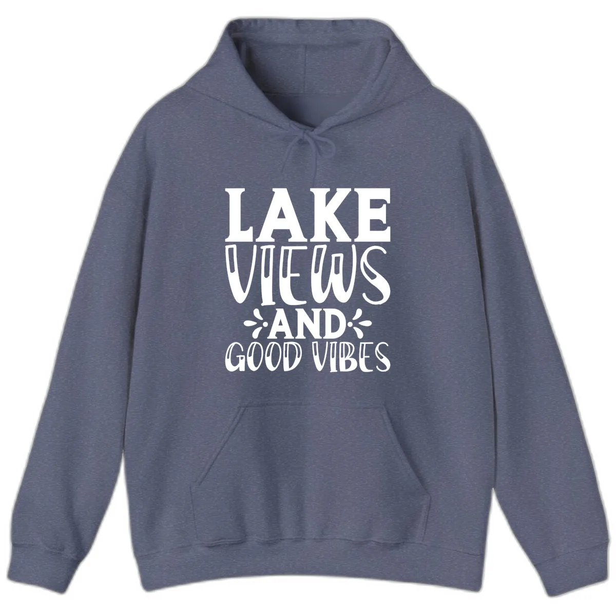 Lake Views And Good Vibes Hoodie in Heather Navy