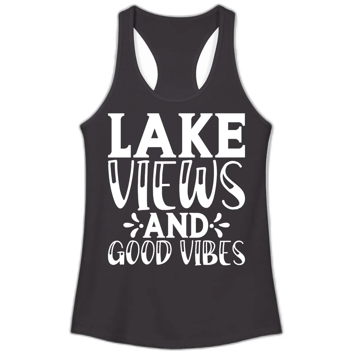 Lake Views And Good Vibes Ladies Tank in Black