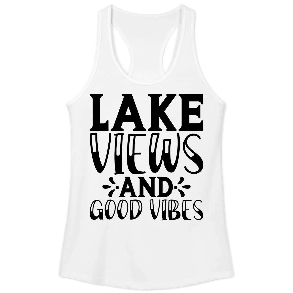 Lake Views And Good Vibes Ladies Tank in White