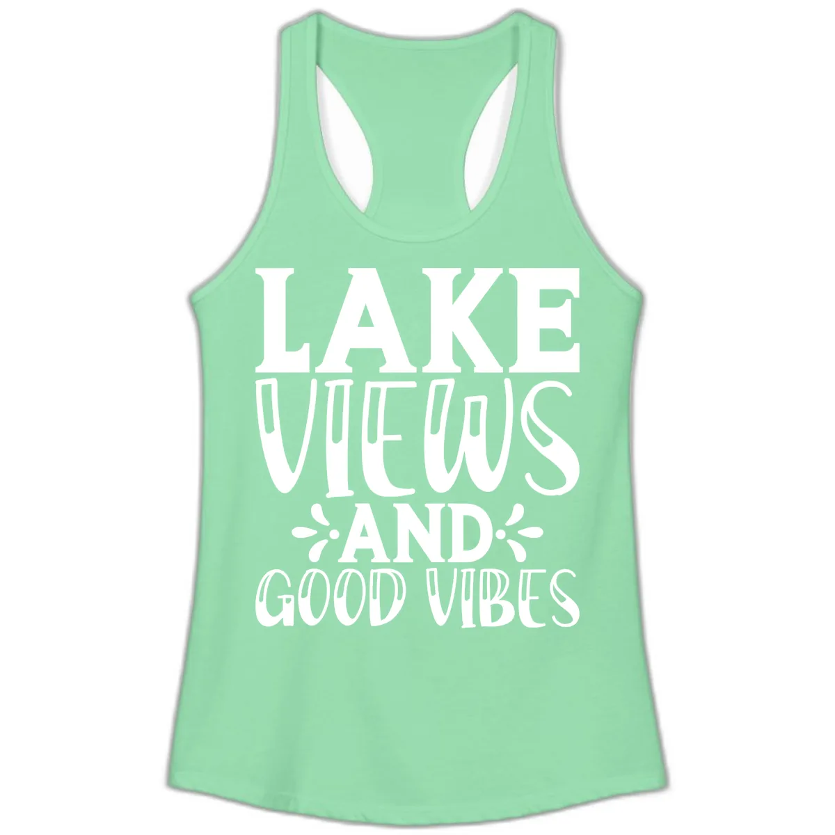 Lake Views And Good Vibes Ladies Tank in Solid Mint