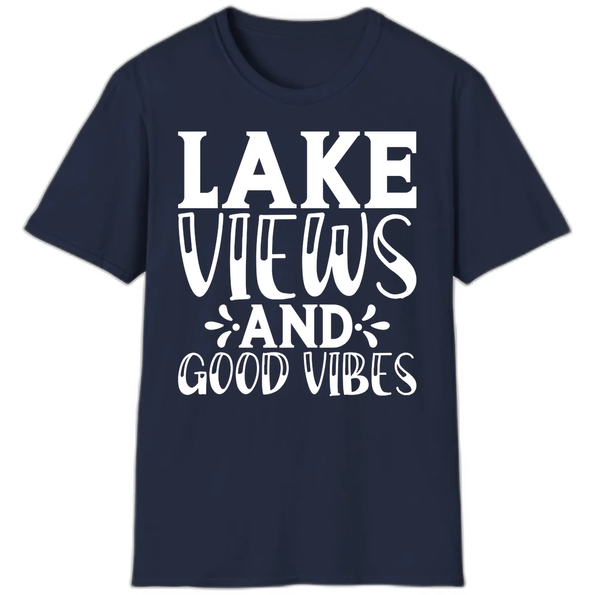 Lake Views And Good Vibes T-Shirt in Navy