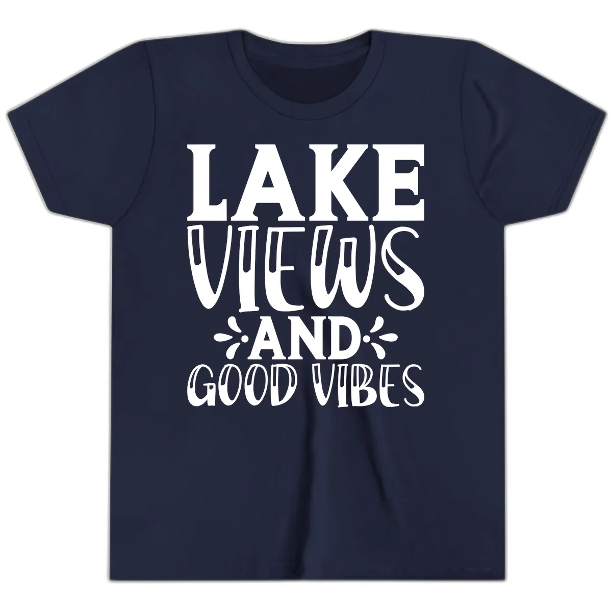 Lake Views And Good Vibes Youth T-Shirt in Navy