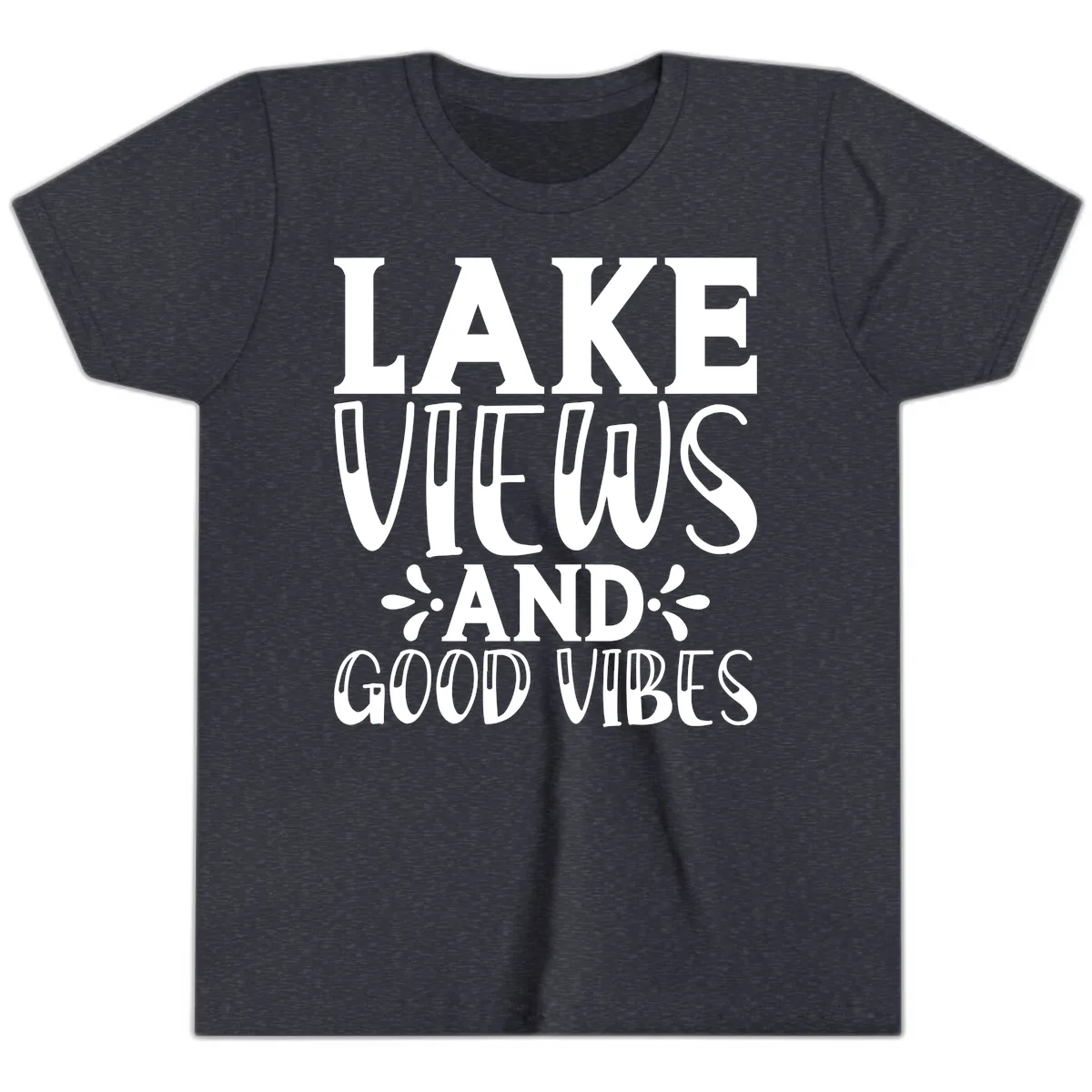 Lake Views And Good Vibes Youth T-Shirt in Heather Navy