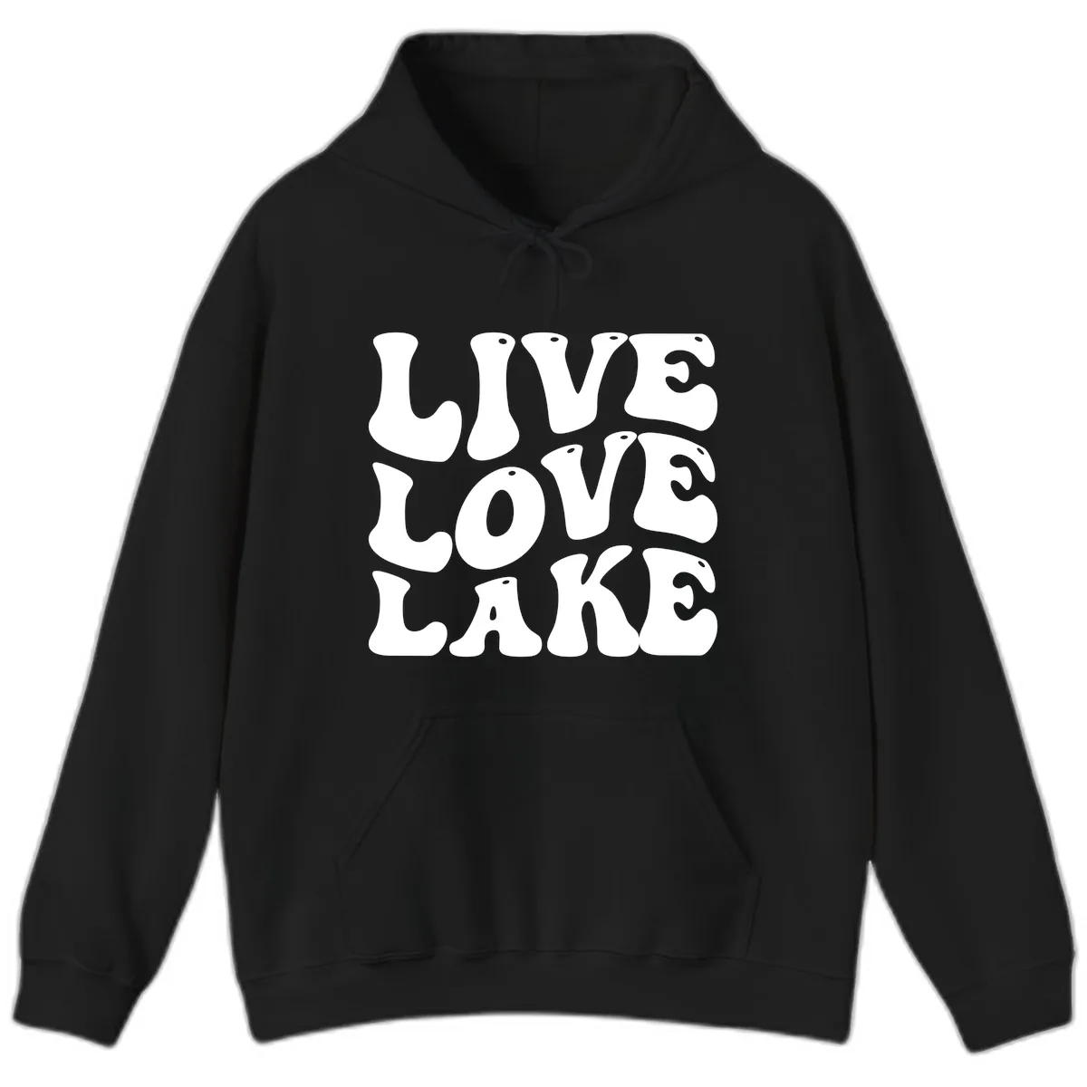 Live Love Lake Retro Graphic Hoodie in Black