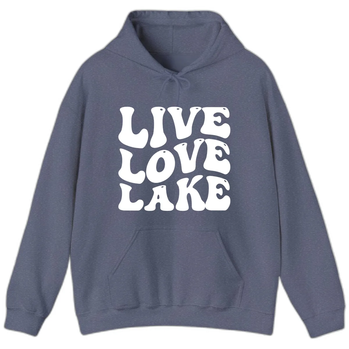 Live Love Lake Retro Graphic Hoodie in Heather Navy