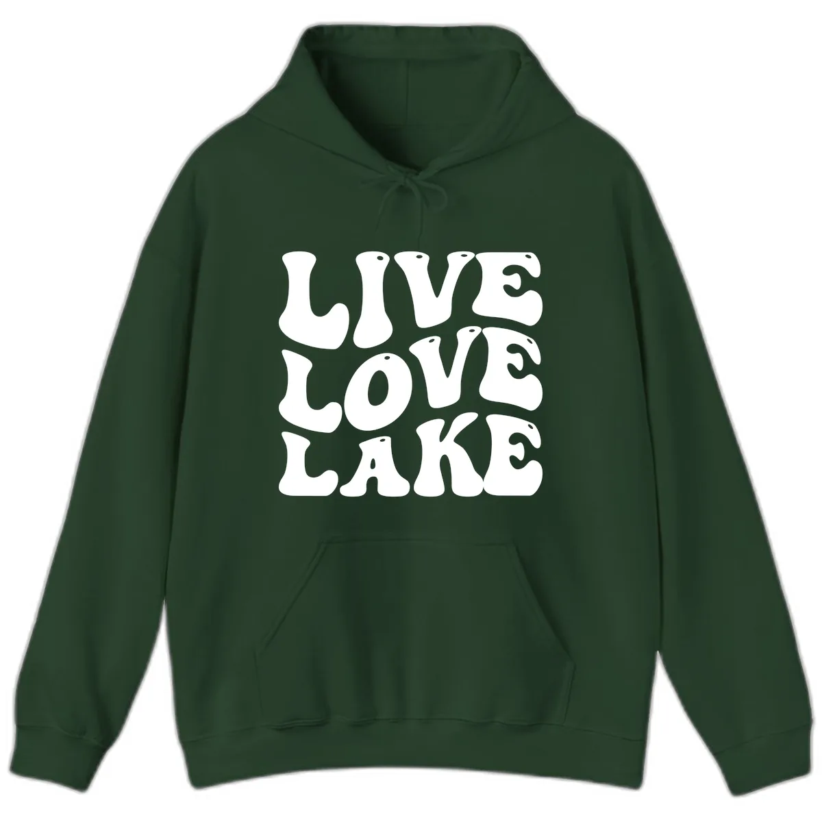 Live Love Lake Retro Graphic Hoodie in Forest Green