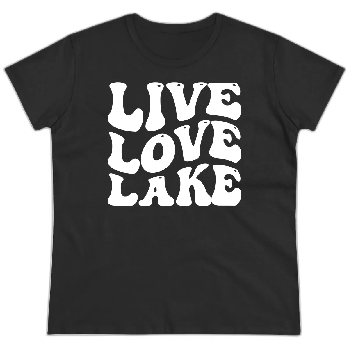 Live Love Lake Retro Graphic Ladies Tee in Black