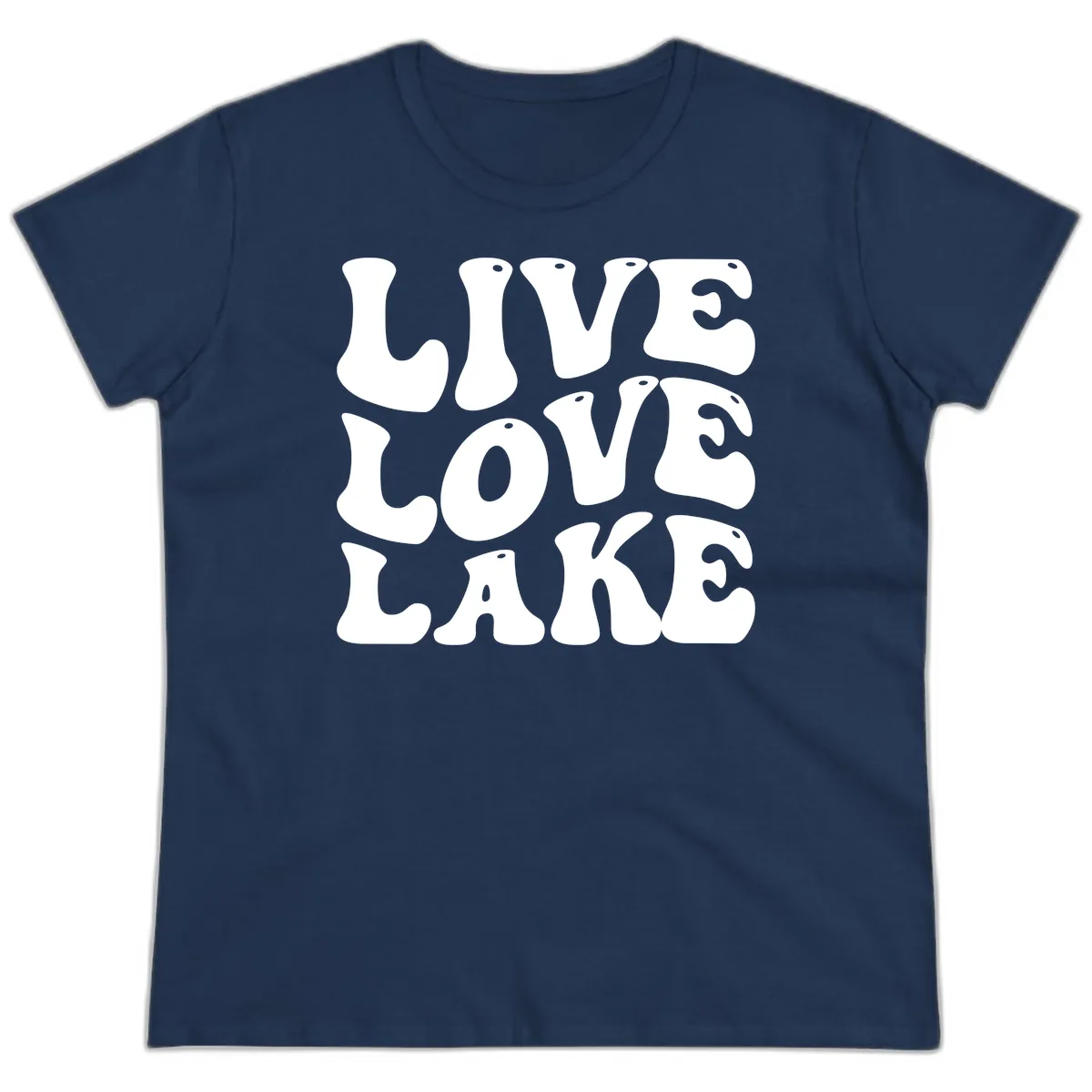 Live Love Lake Retro Graphic Ladies Tee in Navy