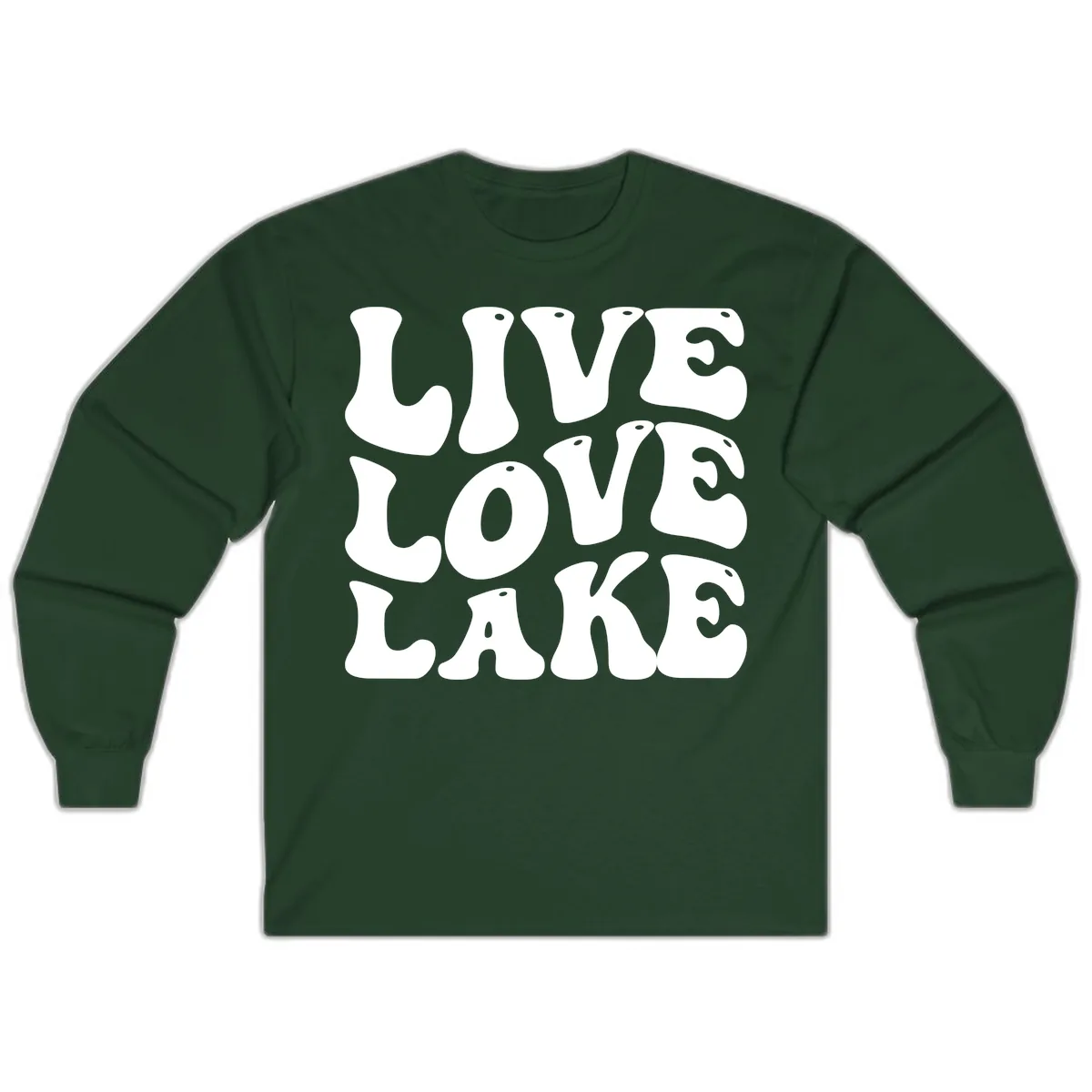 Live Love Lake Retro Graphic Long Sleeve in Forest Green