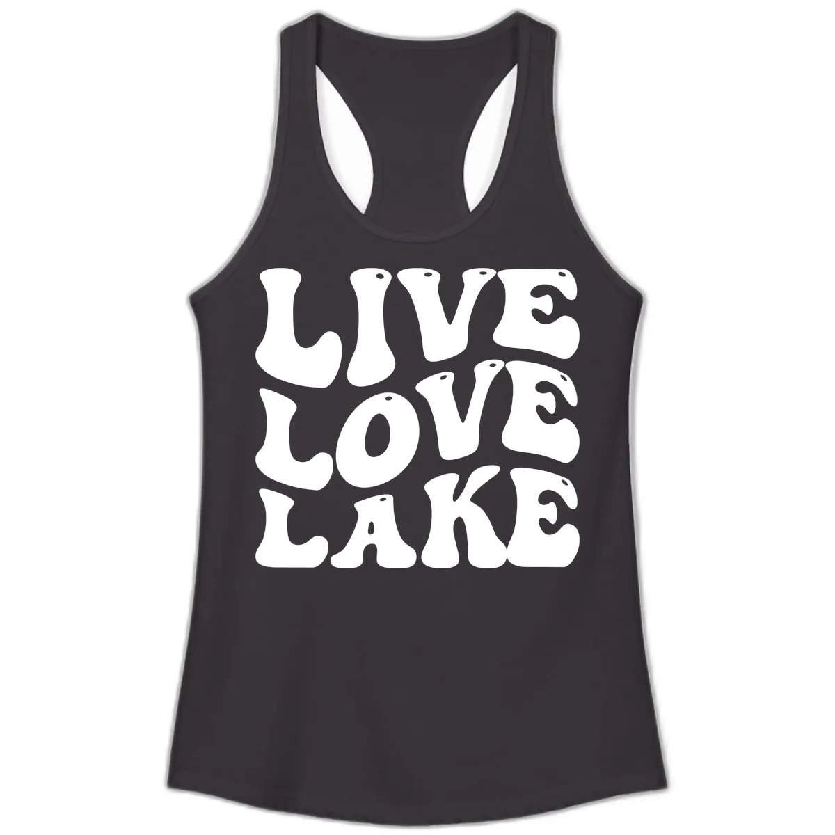 Live Love Lake Retro Graphic Ladies Tank in Black