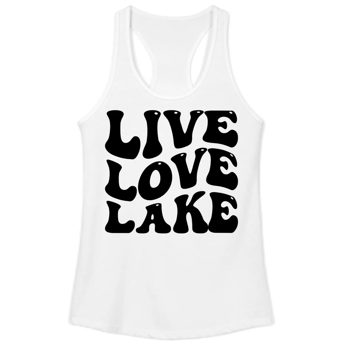 Live Love Lake Retro Graphic Ladies Tank in White
