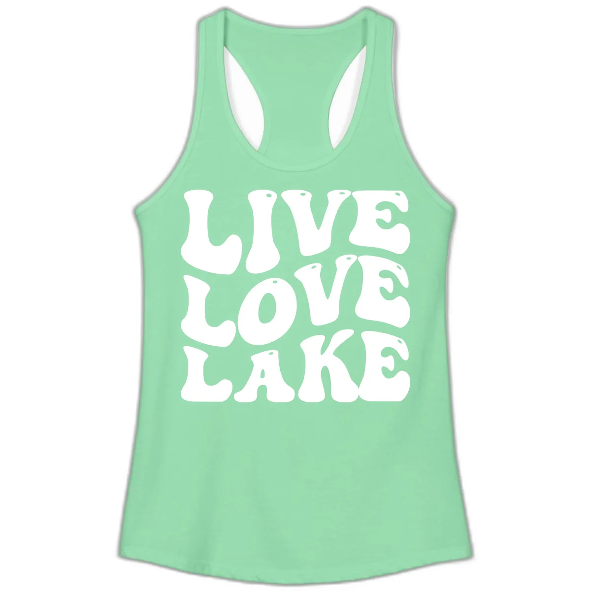 Live Love Lake Retro Graphic Ladies Tank in Solid Mint