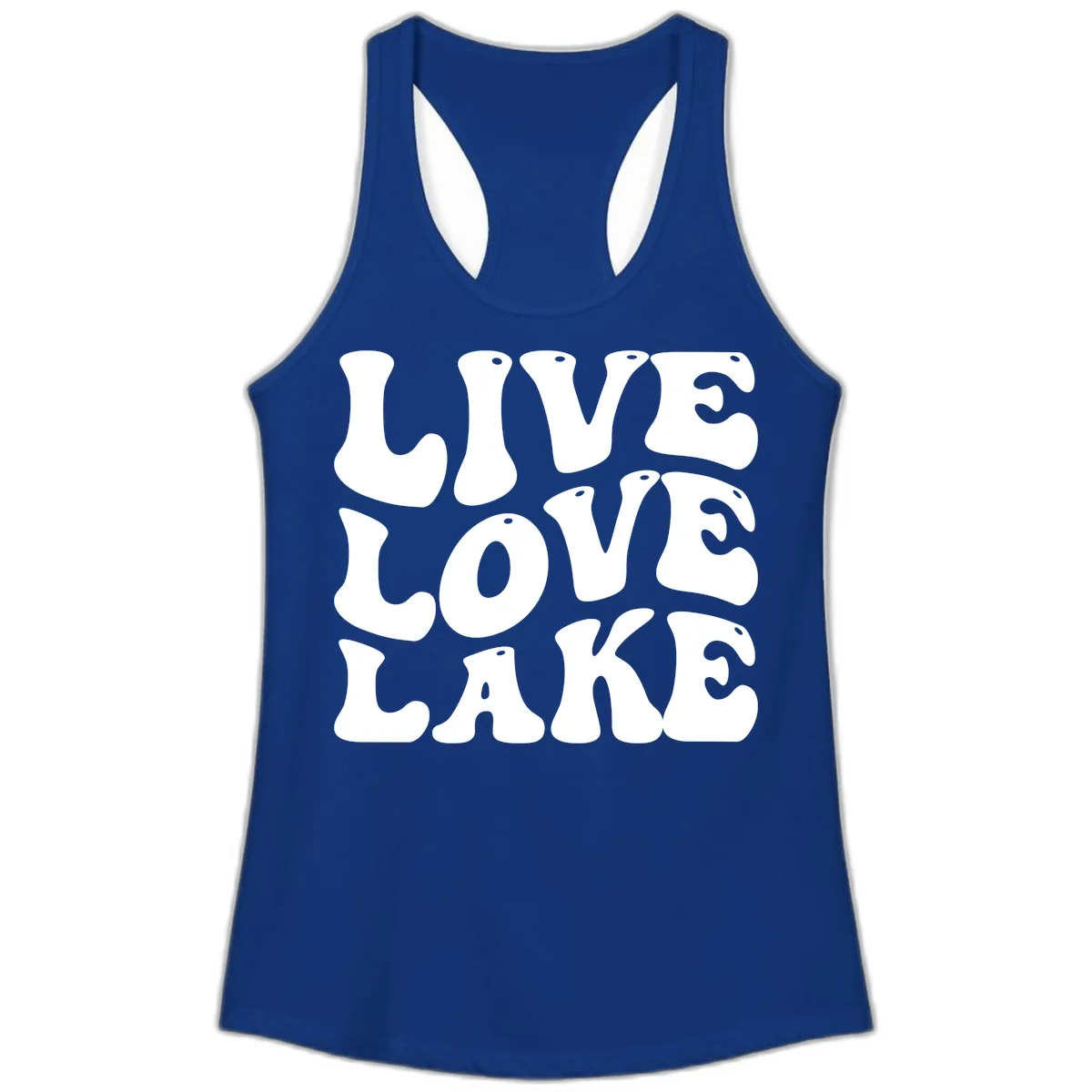 Live Love Lake Retro Graphic Ladies Tank in Solid Royal