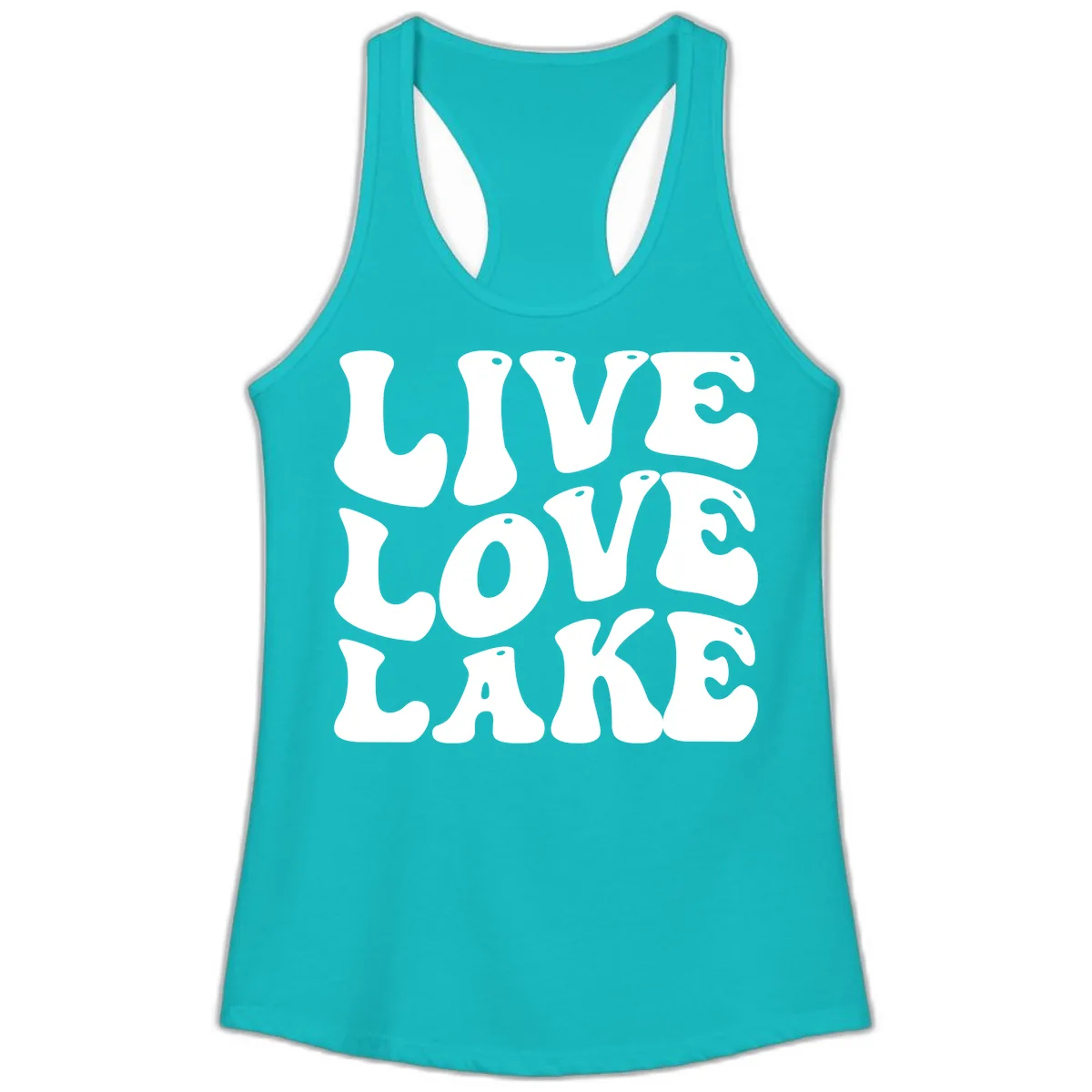 Live Love Lake Retro Graphic Ladies Tank in Tahiti Blue